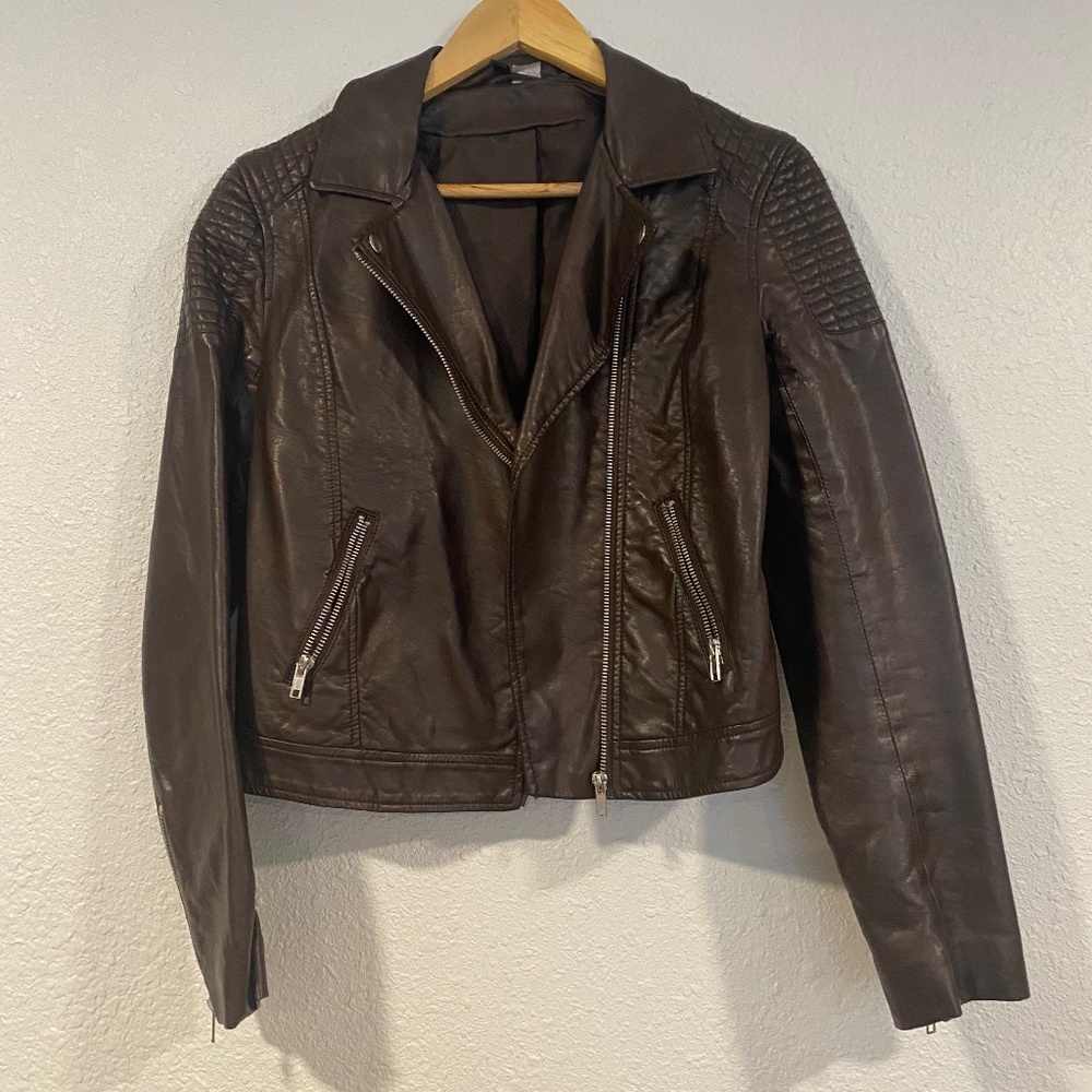 Faux brown leather jacket